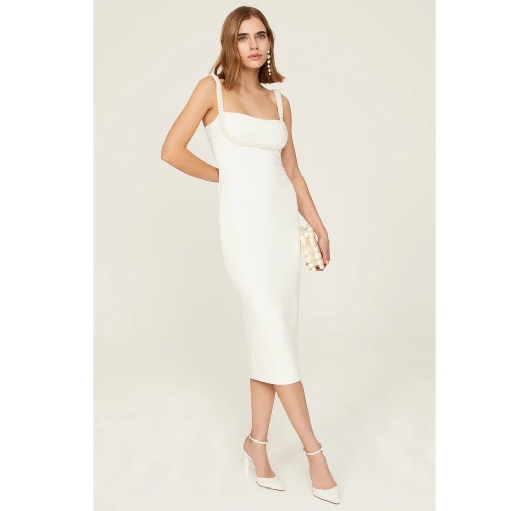 Nookie Nouveau Pearl Beaded Strap Midi Dress White
